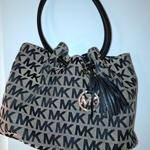 Michael Kors Monogram Black and Tan Shoulder Bag